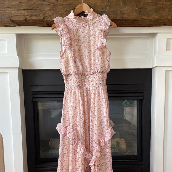 Lulus Evalina White Floral Print Mock Neck Midi Dress - Picture 1 of 6